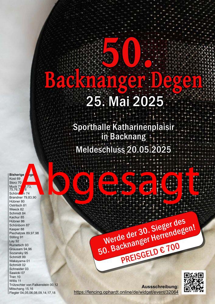 ABSAGE 50. Backnanger Degen - Jubiläumsausgabe 